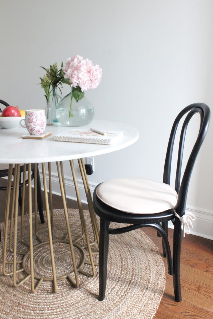 marble table, thonet chair